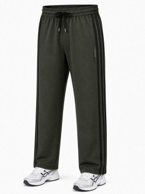 ELEPHUS Men's Olive Straight Fit Track Pants with Two Side Stripes
