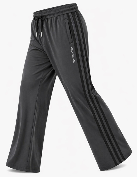 Dark grey straight-fit track pants with contrast side stripes