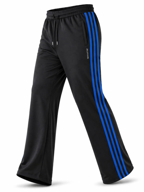 Black/Tblue straight-fit track pants with contrast side stripes